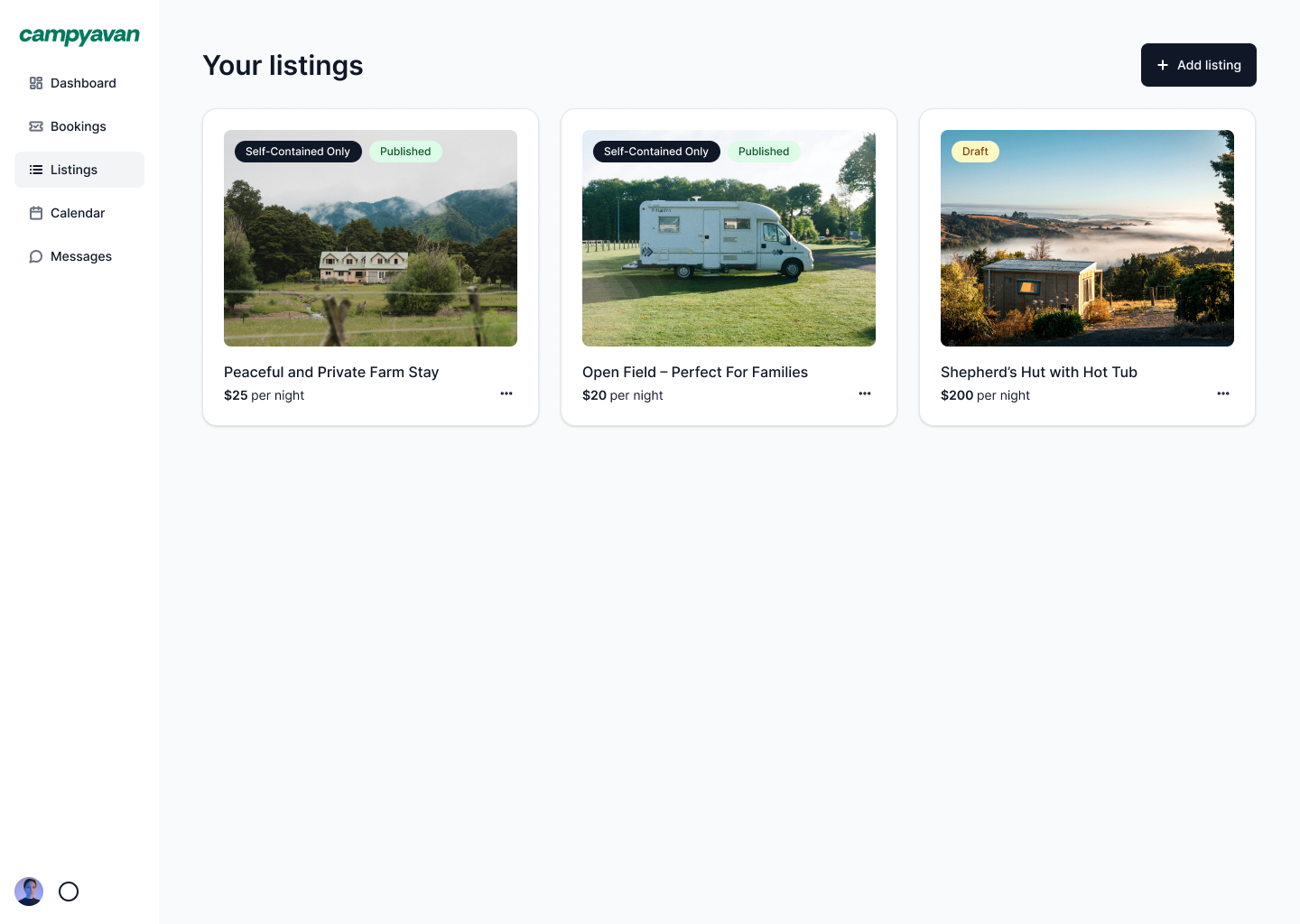 Campyavan host dashboard preview